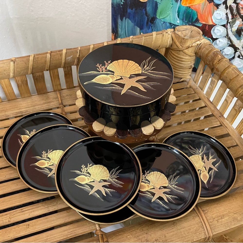Vintage Otagiri Japan Lacquerware Coaster Set